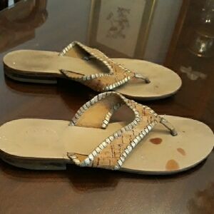 Jack Rogers Stylish Tan Sandals, Cork Detail on Strap, Size 8